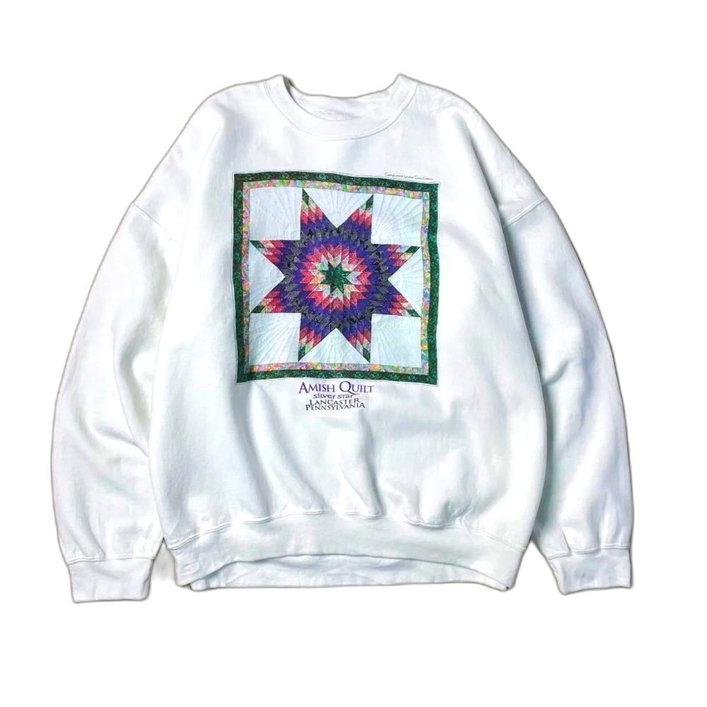 Amish Quilt Quilting Sweatshirt Pullover Silver Star Graphic Quirky Grandpa M